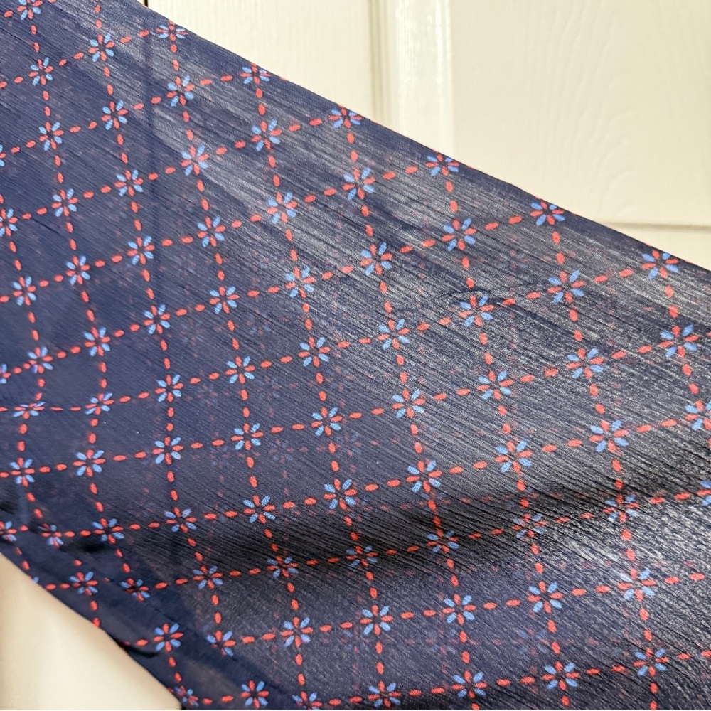 XXL Draper James Navy and Red Geometric Pattern Smocked Top, Sheer Sleeve, NWT - Picture 8 of 13